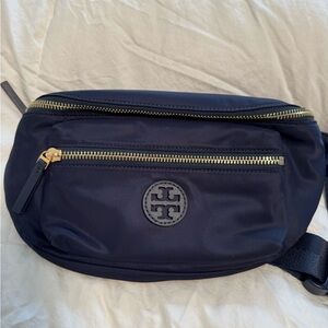 Tory Burch Navy Nylon Logo Belt Bag with Gold Hardware